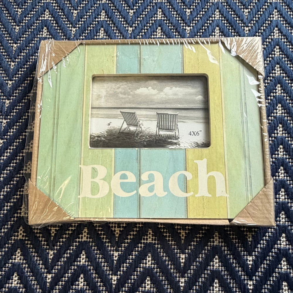 Beach Picture Frame Home Decor 4x6 Blue Green Wood Plank Coastal Nautical New